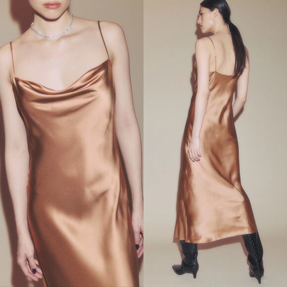 NWT Reformation Salamanca 100% Silk Maxi Dress Cowl Neck Sleeveless 6 Croissant - Picture 2 of 10